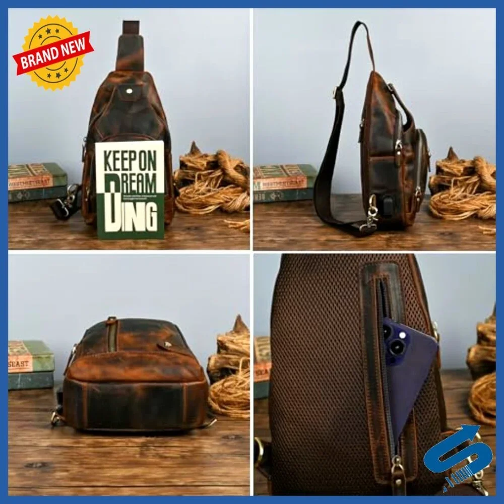 Genuine Leather Crossbody Sling Bag for Travel Daypack Shoulder Bag